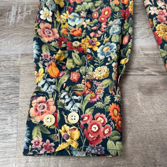 Serge Blanco Liberty Fabric Floral Shirt Navy Cotton Tailored Fit S - Picture 2 of 10
